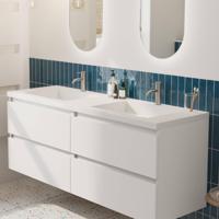 Saqu Gaia badmeubel incl. dubbele glans witte wastafel 160x52x64cm mat wit - witte greeplijst - thumbnail