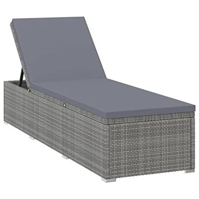 VidaXL Ligbed met kussen en theetafel poly rattan grijs