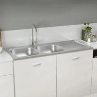 VidaXL Gootsteen dubbele bak 1200x600x155 mm roestvrij staal zilver - thumbnail