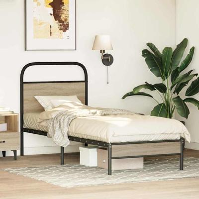 Bedframe zonder matras bewerkt hout gerookt eiken 107x203 cm - thumbnail