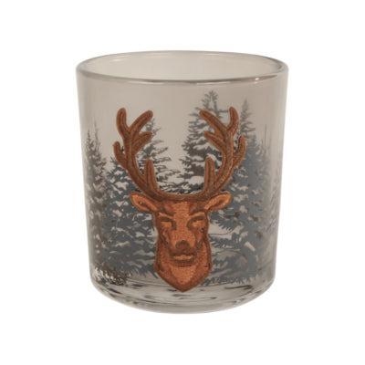 Theelichthouder Embroidery hert bruin 8 cm | 24 stuks