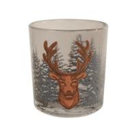 Theelichthouder Embroidery hert bruin 8 cm | 24 stuks - thumbnail