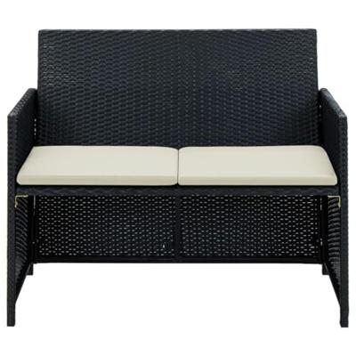 Tuinbank 2-zits met kussens poly rattan zwart Tuinbank 2-zits met kussens poly rattan zwart