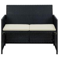 Tuinbank 2-zits met kussens poly rattan zwart - thumbnail