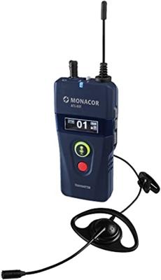 Monacor ATS-80T Microfoonzender Hand Zendmethode:Digitaal Incl. klem Hoofdtelefoon/microfoon combi (3.5 mm jackplug), Audio-Line-in Digitaal