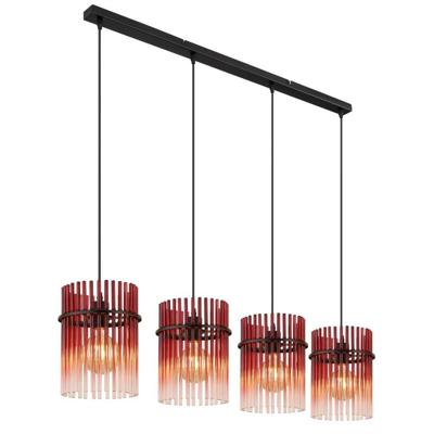Globo Zwarte hanglampGorley met rood glas 4-lichts - 15698-4HBR