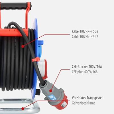 Brennenstuhl Kabelhaspel 20 mtr | IP44 | 5G2.5 | 400V | Voor de bouw | 1237990 - 1237990