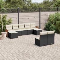 10-delige Loungeset met kussens poly rattan zwart - thumbnail