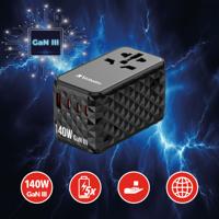 Verbatim UTA-10 GaN III Reislader 140 W 1x USB-A, 3x USB-C USB PD, USB PD 3.1, QC 3.0, QC 4+, PPS, Fast Charge, SuperCharge, Adaptive Fast Charge Zwart, Grijs - thumbnail