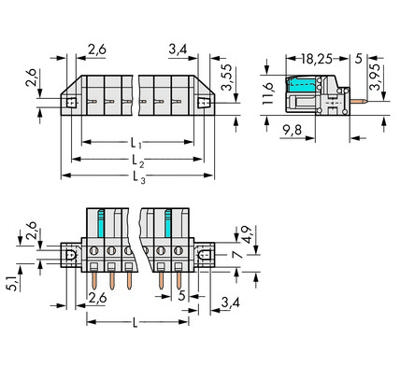 WAGO 722-133/031-000 Female behuizing (board) 722 Totaal aantal polen: 3 Rastermaat: 5 mm Inhoud: 50 stuk(s)