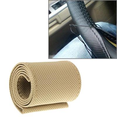 Leather Steering Wheel Cover With Needle and Thread Size: 54x10.5cm (Beige)