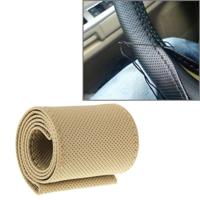 Leather Steering Wheel Cover With Needle and Thread Size: 54x10.5cm (Beige) - thumbnail