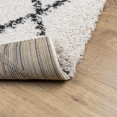 Vloerkleed PAMPLONA shaggy hoogpolig 120x120 cm crème en zwart - thumbnail