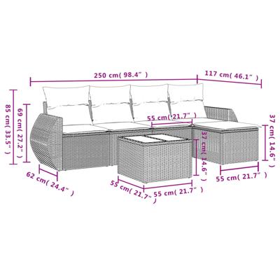 5-delige Loungeset met kussens poly rattan zwart - thumbnail