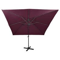 VidaXL Zweefparasol met paal en led-verlichting 300 cm bordeauxrood - thumbnail
