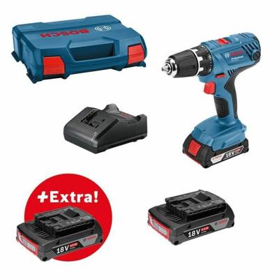 Bosch Professional GSR 18V-21 + 3 Batterijen GBA 18V 2.0Ah + Charger Gal 18V-20, geleverd in L-Case-0615990L8888888