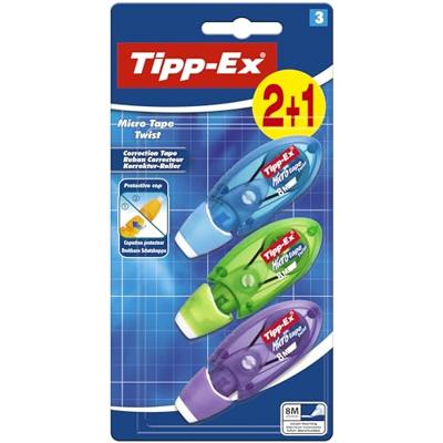 Tipp-Ex correctieoller Micro Tape Twist blauw en groen, blister 2+1 gratis Tipp-Ex correctieoller Micro Tape Twist blauw en groen, blister 2+1 gratis