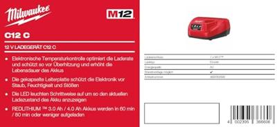 Milwaukee M12™ C12 C Acculader - 4932352000 Milwaukee M12™ C12 C Acculader - 4932352000