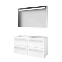 Basic-Line Premium 46 Badkamermeubelset - 120 x 46 cm - Met Grepen - 4 Lades - Acryl Wastafel - 2 Kraangaten - Spiegelkast met LED Verlichting - Ice White - thumbnail