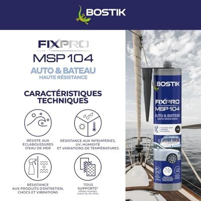 Sigillante per auto/nautica - BOSTIK - Fixpro MSP 104 - Adesivo e sigillante - Resistente alle intemperie e all'acqua di mare - Nero - 290 ml Sigillante per auto/nautica - BOSTIK - Fixpro MSP 104 - Adesivo e sigillante - Resistente alle intemperie e all'acqua di mare - Nero - 290 ml