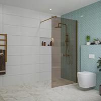 Fortifura Galeria inloopdouche - 100x200cm - rookglas - wandarm - Geborsteld koper PVD (Koper) SW797940/SW876702 - thumbnail