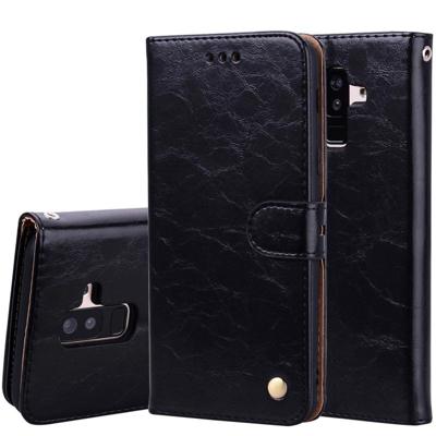 Zakelijke stijl olie Wax textuur horizontale Flip leren Case voor Galaxy A6 Plus (2018) met houder & kaartsleuven & portemonnee (zwart)