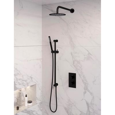 Black Edition thermostatische regendouche set 39 | 3-weg omstelling | 20 cm douchekop | gebogen muurarm | staaf handdouche | doucheslang | glijstang | mat zwart