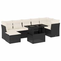 8-delige Loungeset met kussens poly rattan zwart - thumbnail