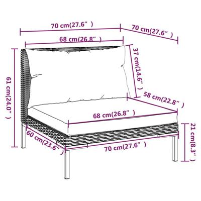 4-delige Loungeset met kussens poly rattan donkergrijs - thumbnail