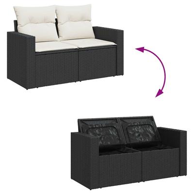 6-delige Loungeset met kussens poly rattan zwart - thumbnail