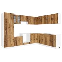 14-delige Keukenkastenset Kalmar bewerkt hout oud houtkleurig - thumbnail
