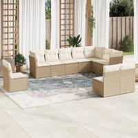 10-delige Loungeset met kussens poly rattan beige - thumbnail