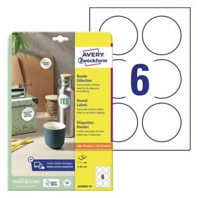 Avery Zweckform ronde etiketten, diameter 80 mm, wit, afneembaar, 60 etiketten, 10 vellen