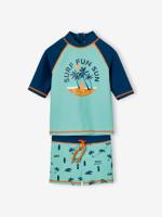 Badpakset voor jongens T-shirt met UV-bescherming + short petrolblauw - thumbnail