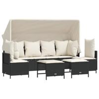 5-delige Loungeset met kussens poly rattan zwart - thumbnail