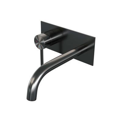 Inbouw wastafelmengkraan met gebogen uitloop en afdekplaat, gunmetal geborsteld PVD, model A2