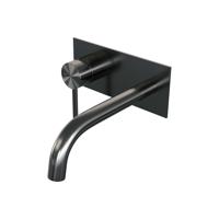 Inbouw wastafelmengkraan met gebogen uitloop en afdekplaat, gunmetal geborsteld PVD, model A2 - thumbnail