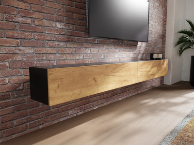 Tv-meubel KINGSTON 2 klapdeuren 245 cm zwarte eik/gouden eik