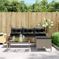 Tuinbank met tafel en kussens L-vormig poly rattan grijs - thumbnail