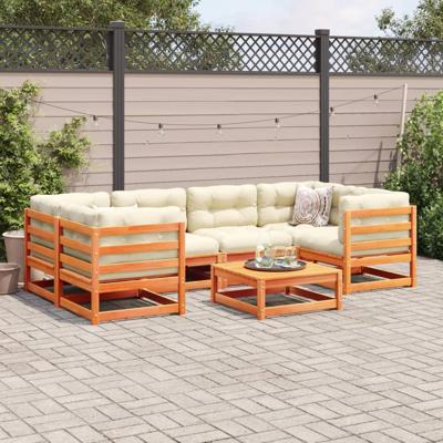 7-delige Loungeset met kussens massief grenenhout wasbruin - thumbnail