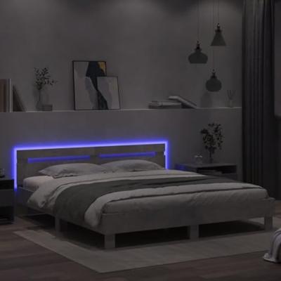 Bedframe met hoofdeinde en LED-licht betongrijs 200x200 cm