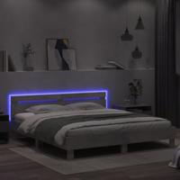 Bedframe met hoofdeinde en LED-licht betongrijs 200x200 cm - thumbnail