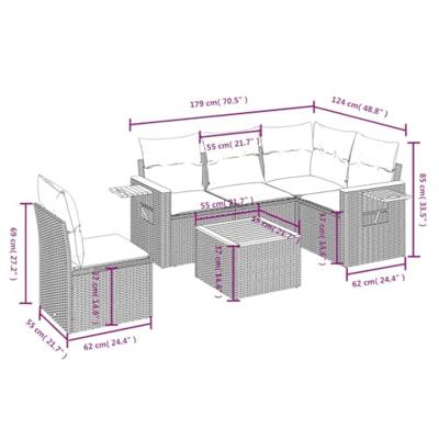 6-delige Loungeset met kussens poly rattan beige