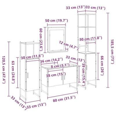 Badkamermeubelset 4 pcs Zwart 33 x 33 x 185.5 cm Bewerkt hout