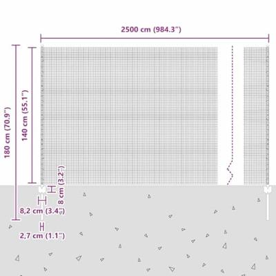 VidaXL Hek met paal grijs 1,4 x 25 m staal en pvc