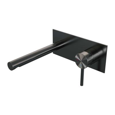 Inbouw wastafelmengkraan met rechte uitloop en afdekplaat gunmetal geborsteld PVD, model A1