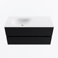 MONDIAZ VICA 100cm badmeubel onderkast Urban 2 lades. Wastafel MOON links 1 kraangat, kleur Talc. - thumbnail