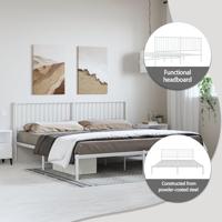 Bedframe met hoofdbord metaal wit 193x203 cm - thumbnail
