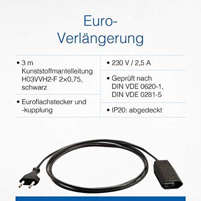 AS Schwabe 50132 Stroom Verlengkabel 2.5 A Zwart 3.00 m H03VVH2-F 2X 0,75 mm²