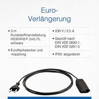 AS Schwabe 50132 Stroom Verlengkabel 2.5 A Zwart 3.00 m H03VVH2-F 2X 0,75 mm² - thumbnail